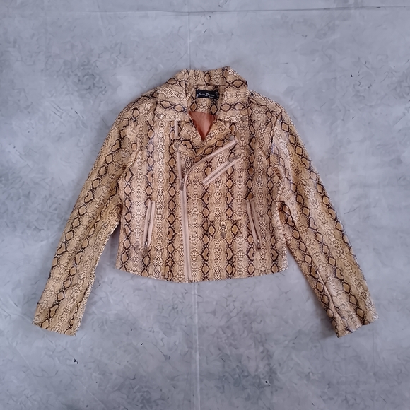 Vintage Jackets & Blazers - Women's Snake-Print Faux Leather Moto Jacket